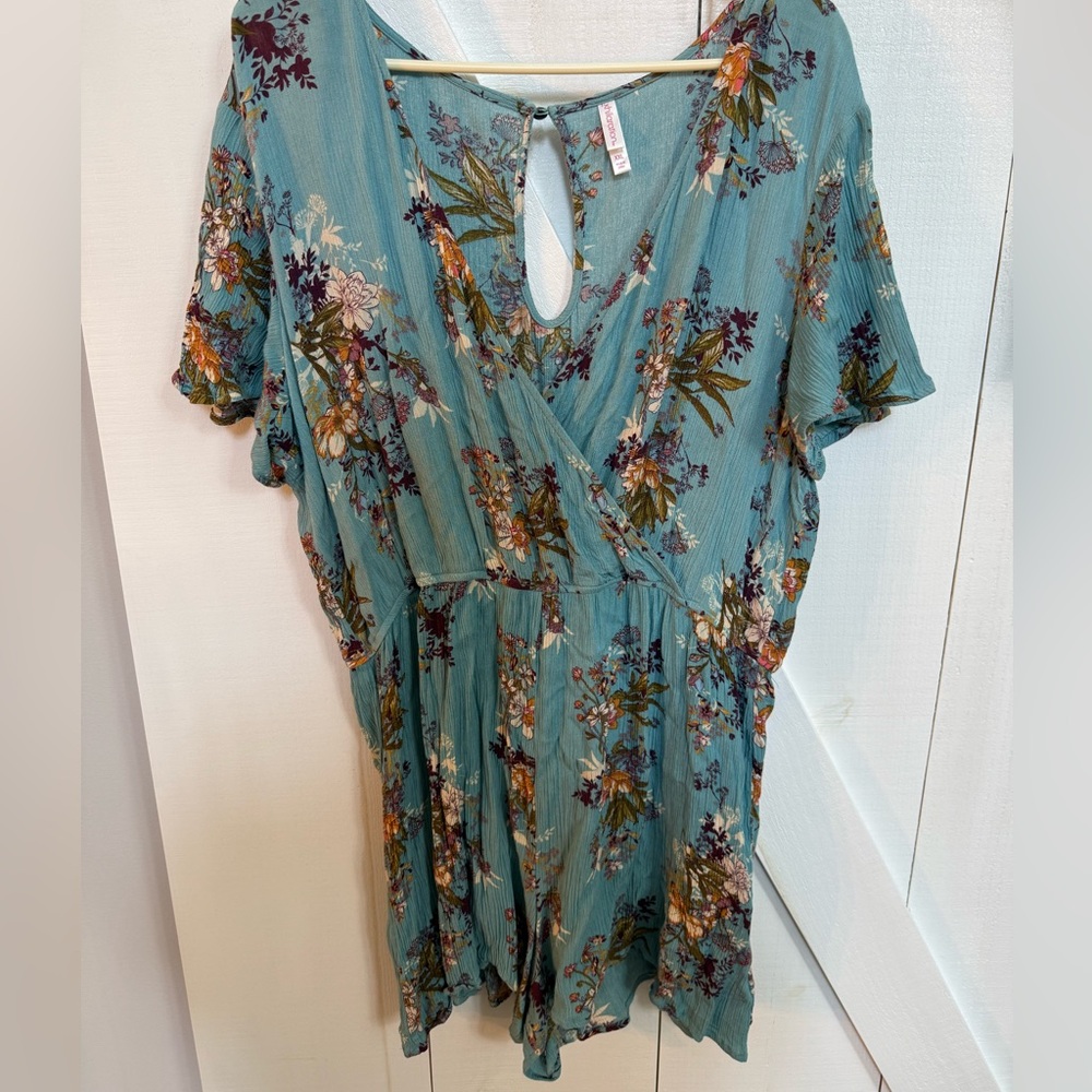 Xhilaration Teal Floral Surplice Romper
